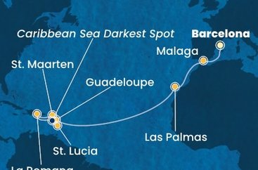 Španělsko, Guadeloupe, Svatý Martin, Dominikánská republika, Svatá Lucie z Barcelony na lodi Costa Fascinosa