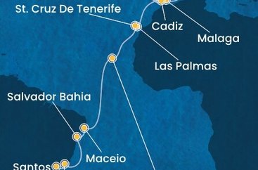 Španělsko, Portugalsko, Kapverdy, Brazílie z Barcelony na lodi Costa Diadema