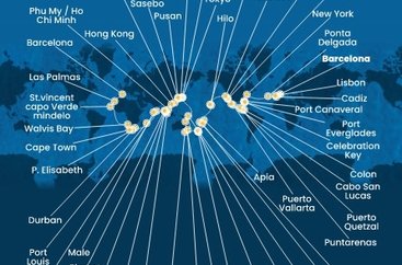 Španělsko, Portugalsko, USA, , Panama, Kostarika, Guatemala, Mexiko, Samoa, Fidži, Tonga, Nový Zéland, Austrálie, Papua Nová Guinea, Japonsko, Jižní Korea, Tchaj-wan, Čína, Vietnam, Singapur, Malajsie, Thajsko, Srí Lanka, Maledivy, Mauricius, Jihoafrická republika, Namibie, Kapverdy z Barcelony na lodi Costa Deliziosa