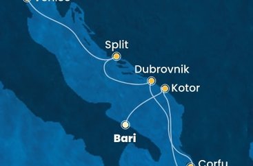 Itálie, Černá Hora, Řecko, Chorvatsko z Bari na lodi Costa Deliziosa