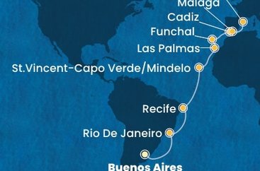 Argentina, Brazílie, Kapverdy, Španělsko, Portugalsko z Buenos Aires na lodi Costa Serena