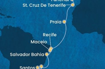 Španělsko, Portugalsko, Kapverdy, Brazílie z Cadizu na lodi Costa Favolosa