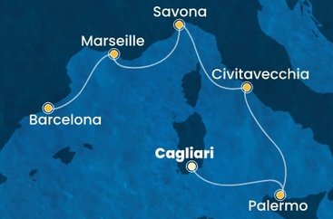 Itálie, Francie, Španělsko z Cagliari na lodi Costa Smeralda