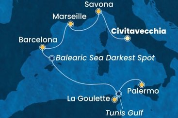 Itálie, Francie, Španělsko, Tunisko z Civitavecchia na lodi Costa Smeralda