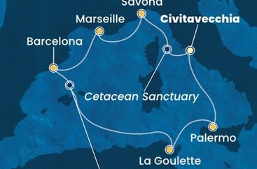 Itálie, Francie, Španělsko, Tunisko z Civitavecchia na lodi Costa Smeralda