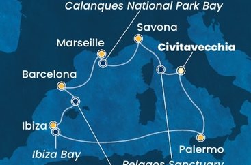 Itálie, Francie, Španělsko, Sicílie z Civitavecchia na lodi Costa Smeralda