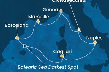 Itálie, Francie, Španělsko, Sardinie z Civitavecchia na lodi Costa Toscana