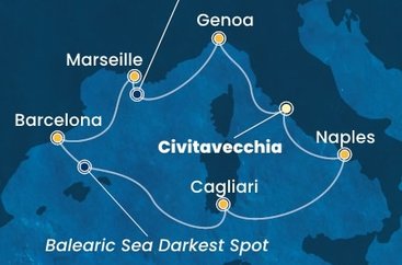 Itálie, Francie, Španělsko, Sardinie z Civitavecchia na lodi Costa Toscana