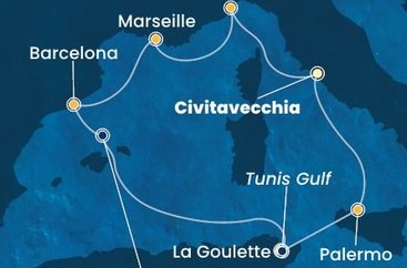Itálie, Francie, Španělsko, Tunisko z Civitavecchia na lodi Costa Smeralda