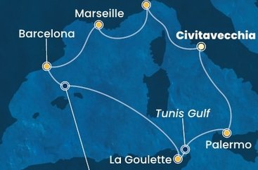 Itálie, Francie, Španělsko, Tunisko z Civitavecchia na lodi Costa Toscana