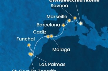 Itálie, Francie, Španělsko, Portugalsko z Civitavecchia na lodi Costa Smeralda