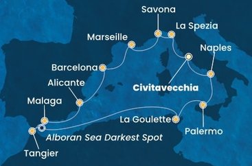 Itálie, Francie, Španělsko, Maroko, , Tunisko z Civitavecchia na lodi Costa Toscana
