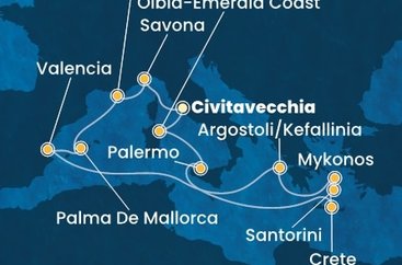 Itálie, Francie, Španělsko, Řecko z Civitavecchia na lodi Costa Pacifica
