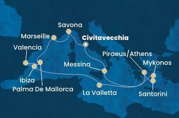 Itálie, Řecko, Malta, Španělsko, Francie z Civitavecchia na lodi Costa Serena