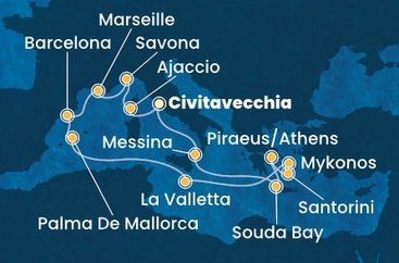 Itálie, Francie, Španělsko, Malta, Řecko z Civitavecchia na lodi Costa Fascinosa