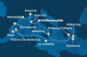 Itálie, Francie, Španělsko, Malta, Řecko z Civitavecchia na lodi Costa Serena