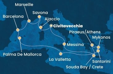Itálie, Francie, Španělsko, Malta, Řecko z Civitavecchia na lodi Costa Fascinosa