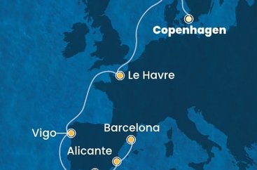 Dánsko, Norsko, Francie, Španělsko z Kodaně na lodi Costa Diadema