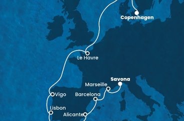 Dánsko, Norsko, Francie, Španělsko, Portugalsko, Itálie z Kodaně na lodi Costa Diadema