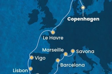 Dánsko, Francie, Španělsko, Portugalsko, Itálie z Kodaně na lodi Costa Diadema
