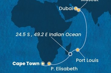 Jihoafrická republika, Mauricius, Omán, Spojené arabské emiráty z Kapského Města na lodi Costa Smeralda