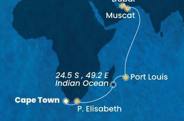 Jihoafrická republika, Mauricius, Omán, Spojené arabské emiráty z Kapského Města na lodi Costa Smeralda