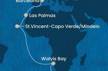 Jihoafrická republika, Namibie, Kapverdy, Španělsko, Francie z Kapského Města na lodi Costa Deliziosa