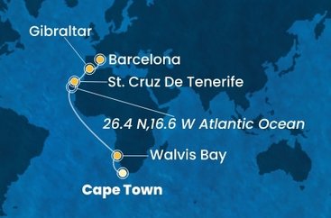 Jihoafrická republika, Namibie, Španělsko, Velká Británie z Kapského Města na lodi Costa Smeralda