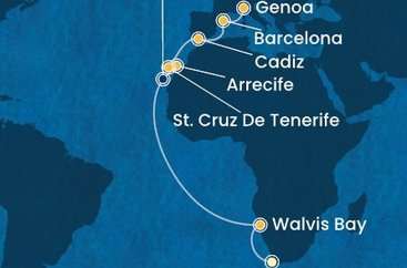 Jihoafrická republika, Namibie, Španělsko, Itálie z Kapského Města na lodi Costa Toscana