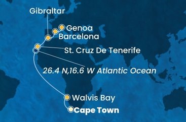 Jihoafrická republika, Namibie, Španělsko, Velká Británie, Itálie z Kapského Města na lodi Costa Smeralda