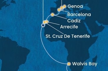 Jihoafrická republika, Namibie, Španělsko, Itálie, Francie z Kapského Města na lodi Costa Toscana