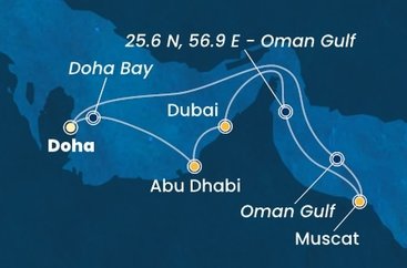 Katar, Spojené arabské emiráty, Omán,  z Dohy na lodi Costa Toscana