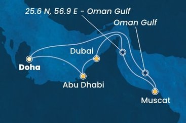 Katar, Spojené arabské emiráty, Omán z Dohy na lodi Costa Smeralda