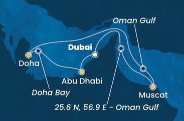 Spojené arabské emiráty, Omán, Katar z Dubaje na lodi Costa Smeralda
