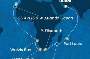 Spojené arabské emiráty, Mauricius, Jihoafrická republika, Namibie, Španělsko z Dubaje na lodi Costa Smeralda