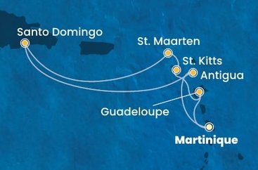 Martinik, Guadeloupe, Svatý Kryštof a Nevis, Svatý Martin, Dominikánská republika, Antigua a Barbuda z Fort-de-France, Martinik na lodi Costa Favolosa