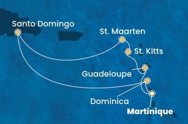 Martinik, Guadeloupe, Svatý Kryštof a Nevis, Svatý Martin, Dominikánská republika, Dominika z Fort-de-France na lodi Costa Favolosa