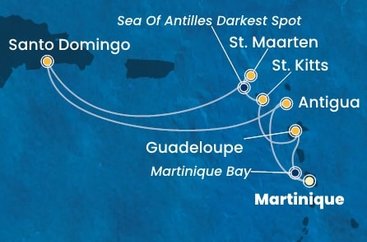 Martinik, Guadeloupe, Svatý Kryštof a Nevis, Svatý Martin, Dominikánská republika, Antigua a Barbuda z Fort-de-France na lodi Costa Favolosa