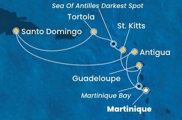 Martinik, Guadeloupe, Svatý Kryštof a Nevis, Britské Panenské ostrovy, Dominikánská republika, Antigua a Barbuda z Fort-de-France na lodi Costa Favolosa