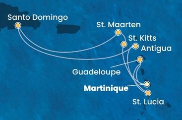Martinik, Guadeloupe, Svatá Lucie, Svatý Kryštof a Nevis, Svatý Martin, Dominikánská republika, Antigua a Barbuda z Fort-de-France, Martinik na lodi Costa Favolosa