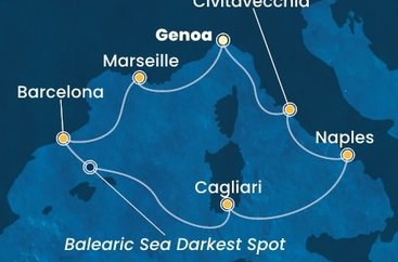 Itálie, Francie, Španělsko, Sardinie z Janova na lodi Costa Toscana