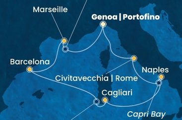 Itálie, Francie, Španělsko z Janova na lodi Costa Smeralda