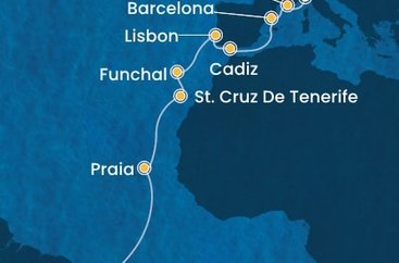Itálie, Francie, Španělsko, Portugalsko, Kapverdy, Brazílie z Janova na lodi Costa Favolosa