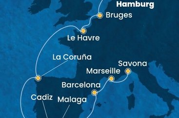 Německo, Belgie, Francie, Španělsko, Itálie z Hamburku na lodi Costa Favolosa