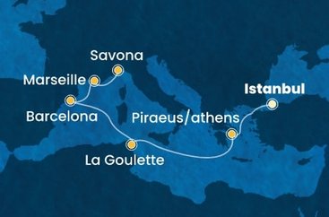 Turecko, Řecko, Tunisko, Španělsko, Francie, Itálie z Istanbulu na lodi Costa Fortuna