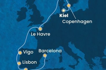 Německo, Dánsko, Francie, Španělsko, Portugalsko z Kielu na lodi Costa Diadema