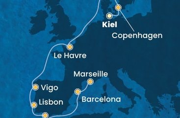 Německo, Dánsko, Francie, Španělsko, Portugalsko z Kielu na lodi Costa Diadema