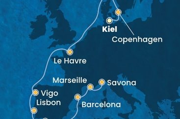 Německo, Dánsko, Francie, Španělsko, Portugalsko, Itálie z Kielu na lodi Costa Diadema