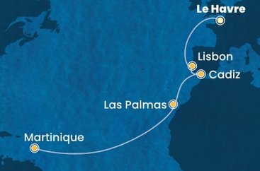 Francie, Portugalsko, Španělsko, Martinik z Le Havru na lodi Costa Favolosa