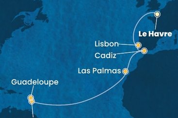 Francie, Portugalsko, Španělsko, Martinik, Guadeloupe z Le Havru na lodi Costa Favolosa